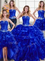Shining Four Piece Floor Length Ball Gowns Sleeveless Royal Blue Vestidos de Quinceanera Lace Up