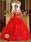 St. Catharines OntarioON Appliques with Beading Cheap Red Sweetheart Strapless Quinceanera Dress Organza Ball Gown