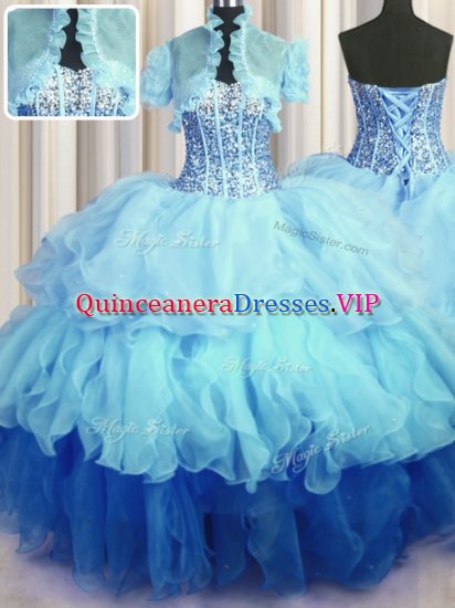 Modest Visible Boning Bling-bling Multi-color Sleeveless Floor Length Beading and Ruffled Layers Lace Up Vestidos de Quinceanera - Click Image to Close