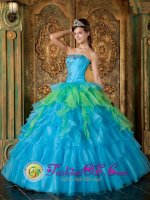Chelles France Strapless Colorful Appliques Ruffles Layerd For Quinceanera Dress Ball Gown Customize