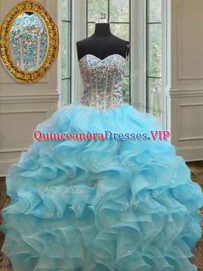 Glorious Organza Sleeveless Floor Length Sweet 16 Dress and Beading and Ruffles - Click Image to Close