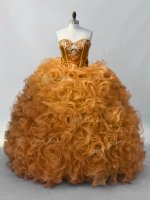 New Arrival Sweetheart Sleeveless Lace Up 15 Quinceanera Dress Gold Organza