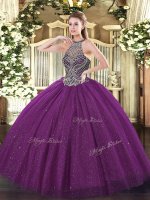 Eggplant Purple Halter Top Lace Up Beading Quince Ball Gowns Sleeveless(SKU SJQDDT1080002-1BIZ)