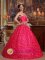 Allen Texas/TX Fabric With Rolling Flower Appliques Decorate Up Bodice Coral Red Graceful Ball Gown For Quinceanera Dress