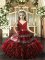 Red Backless V-neck Beading and Appliques and Ruffles Girls Pageant Dresses Sleeveless