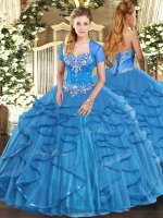 Luxury Tulle Sleeveless Floor Length Sweet 16 Quinceanera Dress and Beading and Ruffles