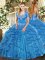 Luxury Tulle Sleeveless Floor Length Sweet 16 Quinceanera Dress and Beading and Ruffles