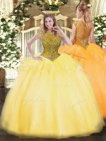 Decent Gold Cap Sleeves Floor Length Beading and Appliques Zipper Quinceanera Dress(SKU SJQDDT1196002BIZ)