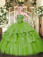 Spectacular Sweet 16 Dresses Military Ball and Sweet 16 and Quinceanera with Beading and Ruffled Layers Strapless Sleeveless Lace Up(SKU SJQDDT1474002-3BIZ)