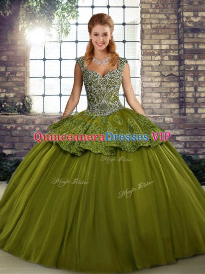 Clearance Ball Gowns Ball Gown Prom Dress Olive Green Straps Tulle Sleeveless Floor Length Lace Up - Click Image to Close