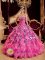 Grand Prairie TX Hot Pink Sweetheart Neckline Quinceanera Dress With Leopard and Organza Ruffled Skirt