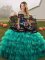Fantastic Turquoise Ball Gowns Off The Shoulder Sleeveless Organza Floor Length Lace Up Embroidery and Ruffled Layers Vestidos de Quinceanera