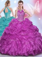 Customized Halter Top Sleeveless Lace Up Floor Length Appliques and Pick Ups Sweet 16 Dress(SKU SJQDDT845002BIZ)