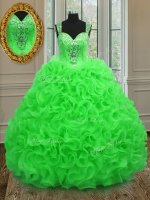 Deluxe Straps Sleeveless Floor Length Beading and Ruffles Zipper Quinceanera Dress with