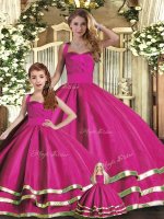 Affordable Fuchsia Sleeveless Floor Length Ruffled Layers Lace Up Quinceanera Dress
