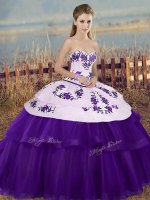 Sweetheart Sleeveless Tulle Quinceanera Dress Embroidery and Bowknot Lace Up