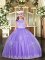 Custom Made Floor Length Zipper Kids Formal Wear Lavender for Party and Sweet 16 and Wedding Party with Lace and Appliques