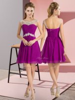 Romantic Purple Lace Up Dama Dress for Quinceanera Beading Cap Sleeves Mini Length