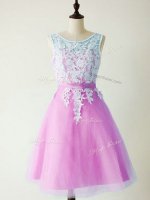 Lilac Sleeveless Knee Length Lace Lace Up Dama Dress for Quinceanera