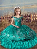 Sleeveless Lace Up Floor Length Embroidery and Ruffled Layers Pageant Dress Toddler(SKU XBLD020-8BIZ)