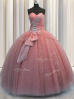 Fantastic Watermelon Red Lace Up Sweetheart Beading and Sequins and Bowknot Quinceanera Gown Tulle Sleeveless(SKU PSSW0482-7BIZ)