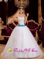 College Station TX Sashes and Appliques Decorate Bodice For Strapless white Quinceanera Dress