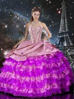 Luxury Organza Sleeveless Floor Length Ball Gown Prom Dress and Beading and Ruffles