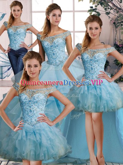 Sleeveless Organza Floor Length Lace Up Quinceanera Dress in Light Blue with Beading and Ruffles - Click Image to Close