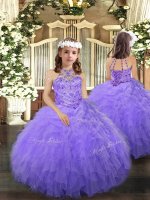 Halter Top Sleeveless Lace Up Little Girl Pageant Dress Lavender Tulle