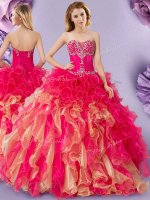 Captivating Multi-color Organza Lace Up 15 Quinceanera Dress Sleeveless Floor Length Beading and Ruffles