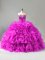 Smart Purple Organza Lace Up Quinceanera Dresses Sleeveless Floor Length Beading and Ruffles and Sequins