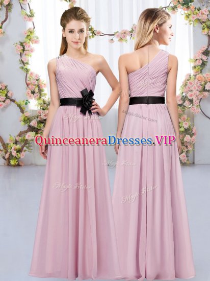 Pink Chiffon Zipper Vestidos de Damas Sleeveless Floor Length Belt - Click Image to Close