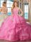 Baby Pink Lace Up High-neck Beading and Ruffles Quinceanera Gown Organza Sleeveless Brush Train