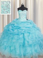 Beading and Ruffles 15 Quinceanera Dress Baby Blue Lace Up Sleeveless Floor Length