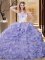 Floor Length Lavender Military Ball Gown Organza Sleeveless Embroidery and Ruffles