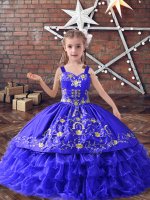 Lovely Blue Straps Neckline Embroidery and Ruffled Layers Girls Pageant Dresses Sleeveless Lace Up(SKU PSSWLG078-2BIZ)
