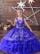 Lovely Blue Straps Neckline Embroidery and Ruffled Layers Girls Pageant Dresses Sleeveless Lace Up