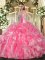 Simple Sleeveless Lace Up Floor Length Beading and Ruffles Sweet 16 Dress