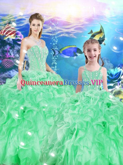 Admirable Floor Length Apple Green Sweet 16 Dress Organza Sleeveless Beading and Ruffles - Click Image to Close