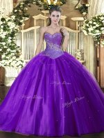 Colorful Eggplant Purple Tulle Lace Up Quinceanera Dress Sleeveless Floor Length Beading