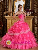 Longmeadow Massachusetts/MA Appliques Hot Pink For Beautiful Quinceanera Dress With Strapless Organza Lace Decorate(SKU QDZY068J1BIZ)