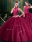 Fancy Ball Gowns Quinceanera Dress Burgundy High-neck Tulle Sleeveless Floor Length Lace Up