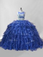 Smart Organza Sleeveless Ball Gown Prom Dress Brush Train and Beading and Ruffles