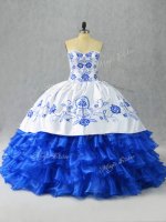 Classical Blue And White Sleeveless Satin and Organza Lace Up Sweet 16 Quinceanera Dress for Sweet 16 and Quinceanera
