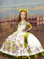 White Little Girl Pageant Gowns Wedding Party with Embroidery Off The Shoulder Sleeveless Lace Up(SKU XBLD017-7BIZ)