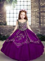 Eggplant Purple and Purple Lace Up Straps Embroidery Girls Pageant Dresses Tulle Sleeveless
