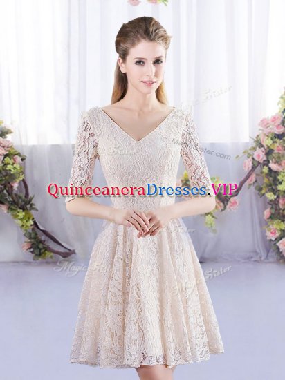 Mini Length Champagne Dama Dress for Quinceanera Half Sleeves Lace - Click Image to Close