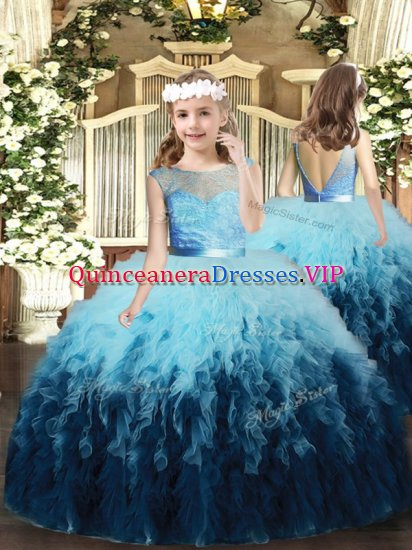 Wonderful Multi-color Backless Scoop Ruffles Pageant Gowns Tulle Sleeveless - Click Image to Close