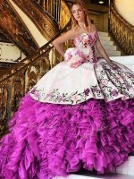 On Sale Appliques and Embroidery Sweet 16 Quinceanera Dress Pink And White Lace Up Sleeveless Floor Length