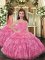 Custom Made Rose Pink Ball Gowns Ruffled Layers Kids Formal Wear Lace Up Organza Sleeveless Floor Length